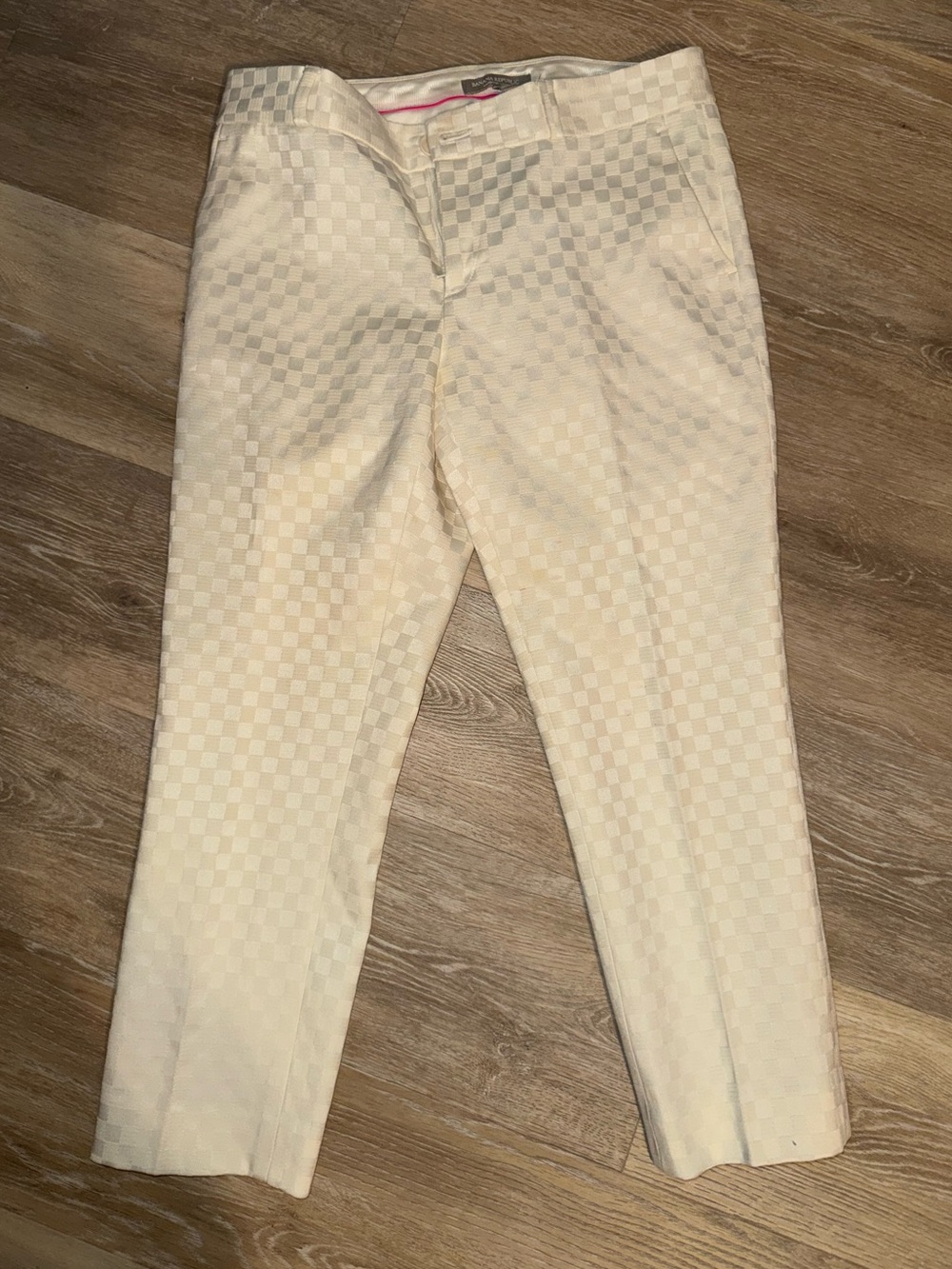 Banana Republic Brocade Cream Checkered Ankle Dress Pants